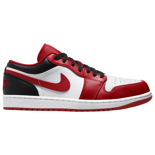 A picture of the Air Jordan 1 Low Gym red featuring premium leather and red, white and black color.